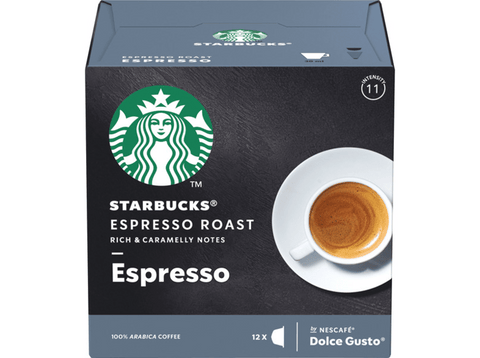 Cápsulas monodosis - Starbucks Espresso Roast, Intensidad 11, 12 cápsulas, Para Dolce Gusto