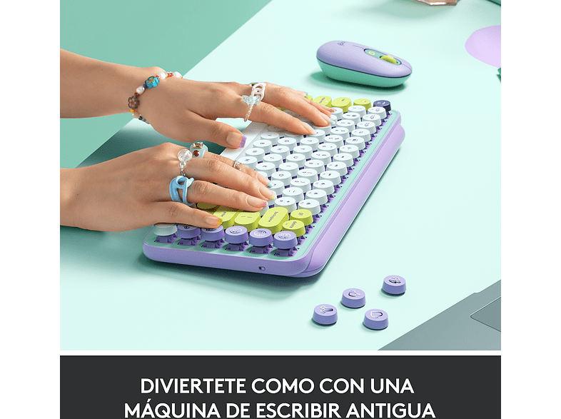 Teclado - Logitech POP Keys, Inalámbrico, Bluetooth, USB, Mecánico, QWERTY, Con teclas Emoji, Daydream