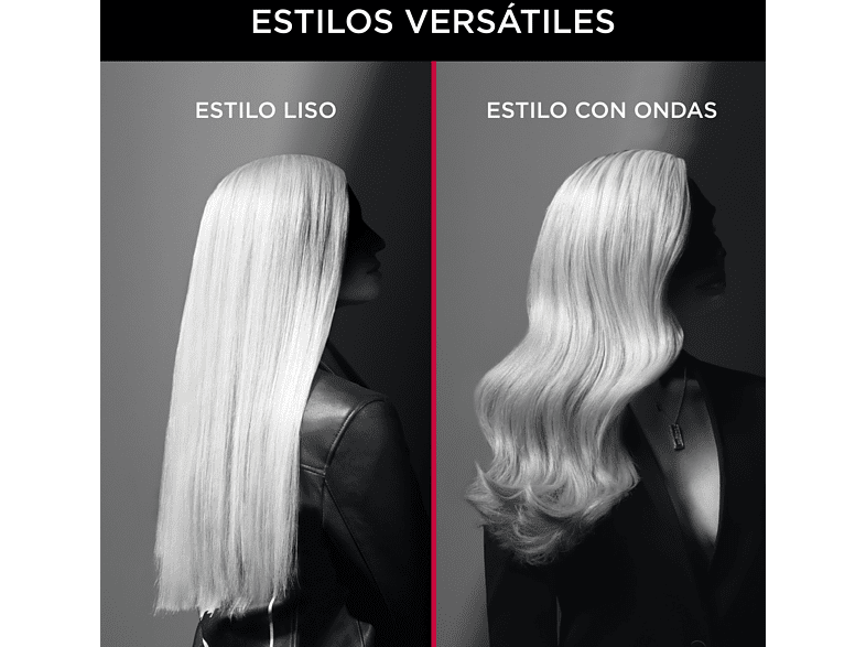 Plancha de pelo - Rowenta x Karl Lagerfeld Optiliss SF321LF0, Revestimiento Keratin & Glow, 10 temperaturas, Hasta 230 °C, Negro y rojo