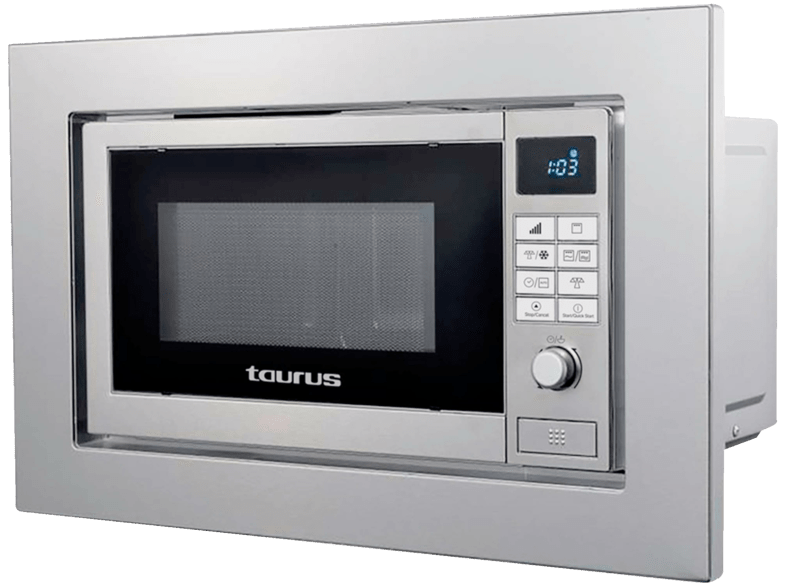 Microondas integrable - Taurus Elbrus, Potencia de cocción 700W, Potencia Grill 900W, Programable, 20 L, 9 Modalidades, Inox