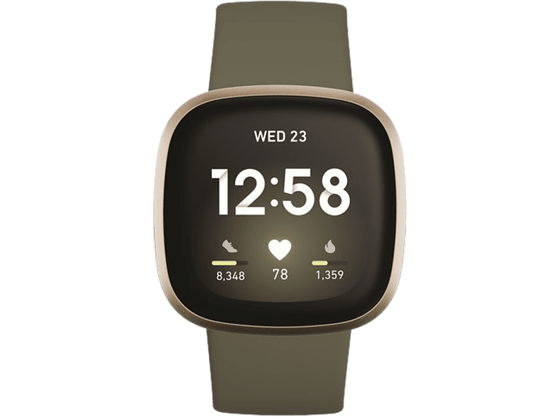 Smartwatch - Fitbit Versa 3, Oliva, Funciones de salud avanzadas, GPS, Frecuencia cardiaca + 6 días batería