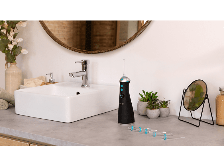 Irrigador - Cecotec Bamba ToothCare 1100 Jet Liberty, 6 Boquillas, 8 Ajustes de presión, 10-115 psi, Negro