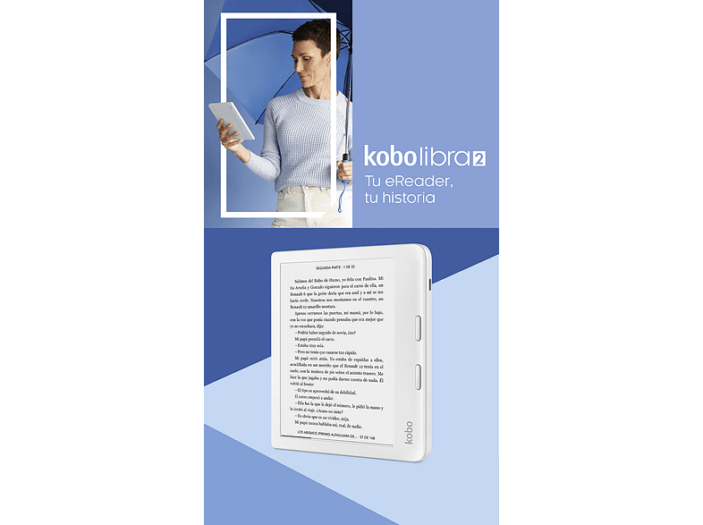 eReader - Kobo Libra 2, 7’’ HD, eBook y AudioBook, 32 GB, Resistente al agua, Blanco
