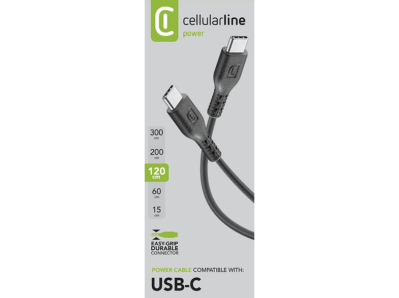Cable USB - Cellular Line Power Cable, USB-C/ USB-C, Longitud 120 cm, Negro