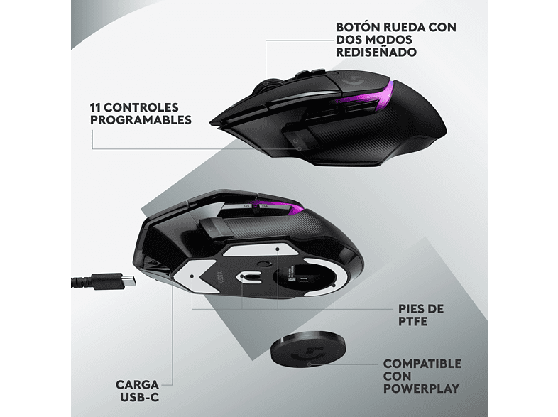 Ratón gaming - Logitech G G502 X Plus, Inalámbrico, Lightforce, Lightspeed, RGB Lightsync, 25.600 ppp, Negro