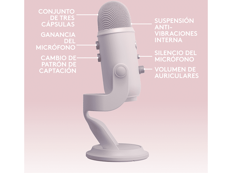 Micrófono - Blue Yeti Premium Aurora Collection, USB, Blue VO!CE, PC/PlayStation, Blanco