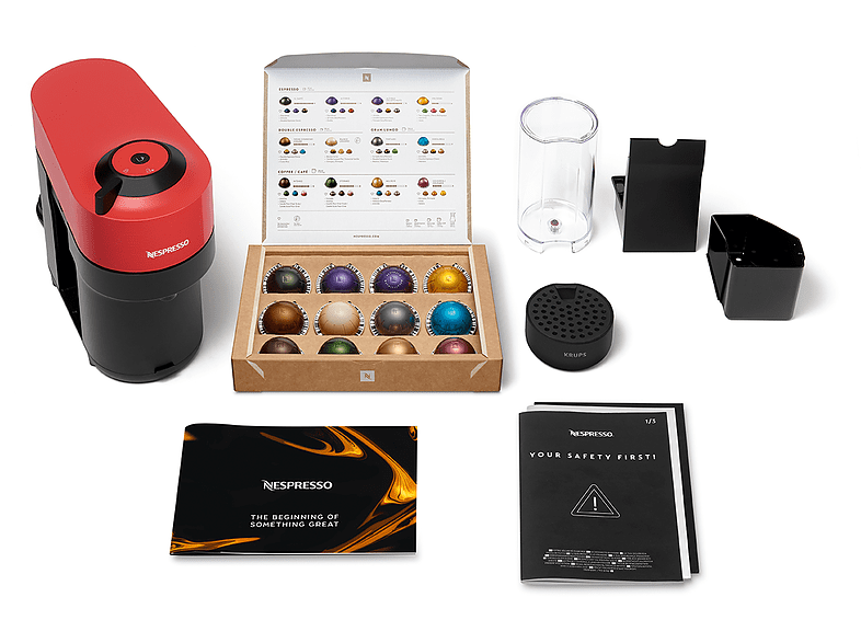 Cafetera de cápsulas - Nespresso® Krups Vertuo Pop XN920510, 1500 W, 0.56 L, Tecnología Centrifusion, Wi-Fi, Spicy Red