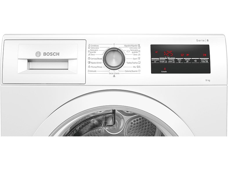 Secadora - Bosch WTR85T00ES, Bomba de calor, Independiente, 9 kg, 15 programas, Blanco