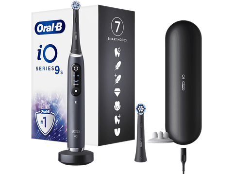 Cepillo eléctrico - Oral-B iO 9S, Seguimiento 3D, Sensor de Presión, Estuche de Carga, Diseñado Por Braun, Negro