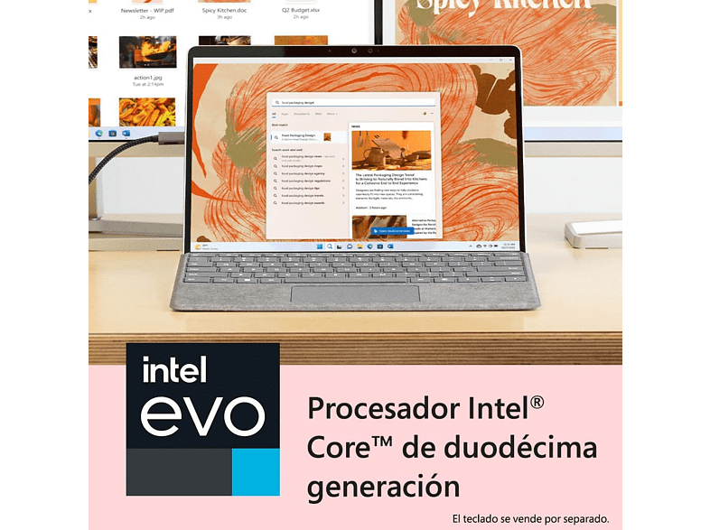 Convertible 2 en 1 - Microsoft Surface Pro 9, 13 2K QHD+, Intel® Evo™ Core™ i5-1235U, 8 GB RAM, 256 GB SSD, W11 Home, Saphire