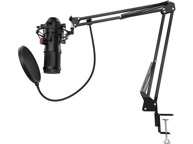 Micrófono - Krom Kapsule, USB, Jack 3.5mm, Filtro antipop, Antishock, Articulable, Negro