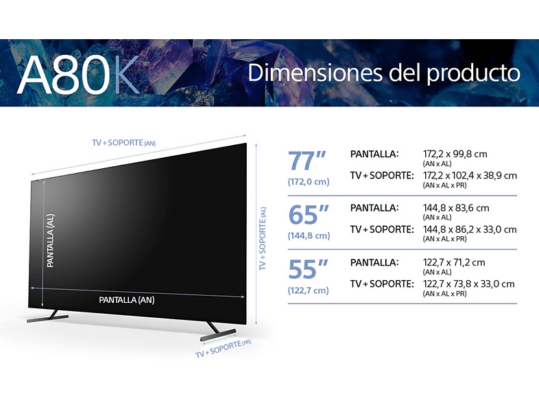 TV OLED 55 - Sony BRAVIA XR 55A80K, 4K HDR 120, HDMI 2.1 Perfecto para PS5, Smart TV (Google TV), Dolby Vision, Dolby Atmos