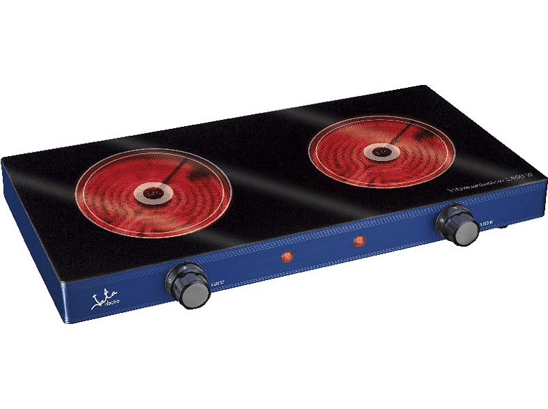 Placa portátil - Jata V142, Potencia 2400W, 2 zonas, 2 termostatos regulables, Azul y negro