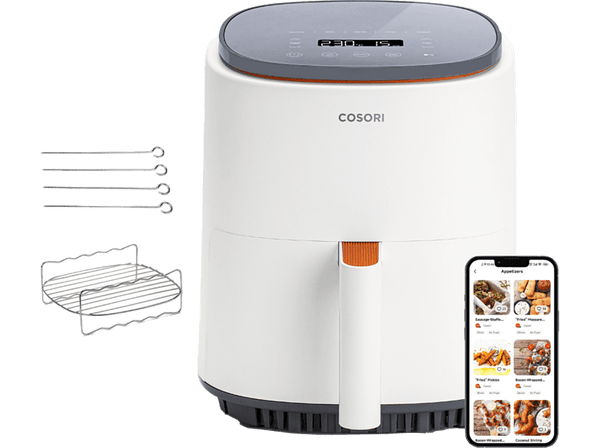 Freidora de aire - Cosori Lite Chef Edition, 1500 W, 3.8 litros, 7 modos cocinado, Pantalla LED táctil, Blanco