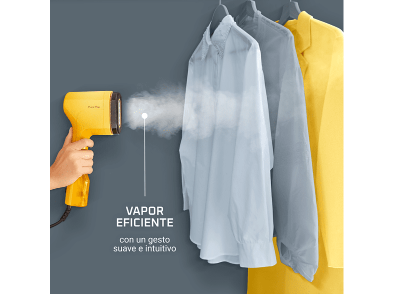 Cepillo de vapor - Rowenta Pure Pop DR2026D1, 1300 W, Salida vapor 20 g/min, 70 ml, Calentamiento 15 s., Elimina pelusas, arrugas y purifica, Amarillo