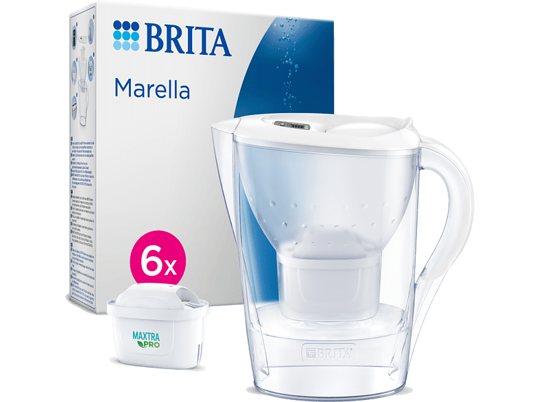 Jarra filtrante - Brita Marella + 6 filtros Maxtra PRO All-in-1, 2.4 l,  Blanco