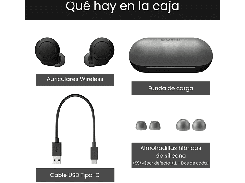 Auricular True Wireless - Sony WFC500B, Resistente al agua, Voice assist., Bluetooth, Carga rápida, 20h, Negro