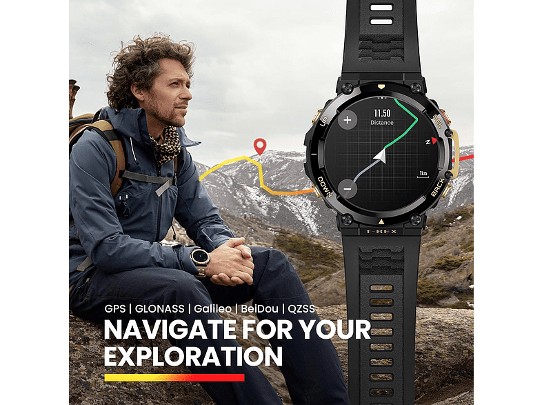 Smartwatch - Amazfit T-REX 2, 1.39 , Polímero/ Aleación, Protección `10 ATM, Hasta 24 días, BT 5.0, Negro