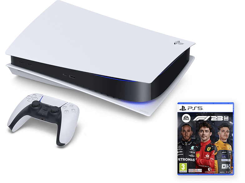 Consola - Sony PlayStation 5 Standard, 825 GB, 4K, 1 Mando, Chasis C, Blanco + Juego PS5 F1 2023