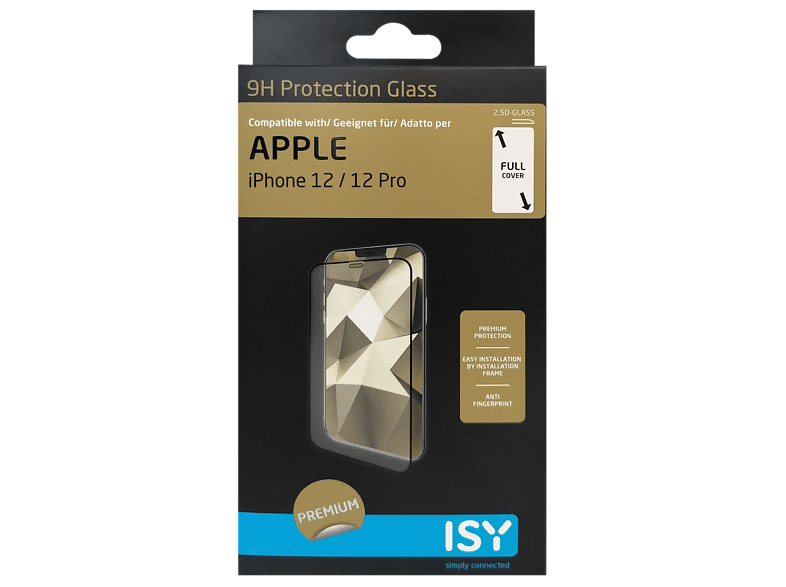 Protector pantalla - ISY IPG-5095-2.5D, Para Apple iPhone 12/12 Pro, Cristal templado 2.5D, 9H, Anti-huellas