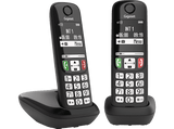 Teléfono - GIGASET E270, Duo, 100 contactos, Bloqueo de números, Compatible con ayudas auditivas, Negro