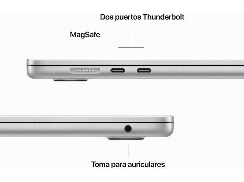 APPLE MacBook Air (2023), 15.3 Retina, Chip M2 de Apple, 8 GB, 256 GB SSD, MacOS, Teclado Magic Keyboard Touch ID, Plata