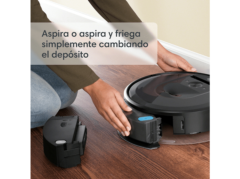 Robot aspirador - iRobot Roomba Combo i8, Robot aspirador y friegasuelos 2 en 1, 750W, 389 ml, 75 min, Negro