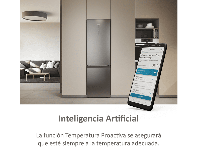 Frigorífico combi - Haier 2D HDW5620CNPK, 377 L, Total No Frost, 200cm, Motor Inverter, Wi-Fi, Botellero, Inox