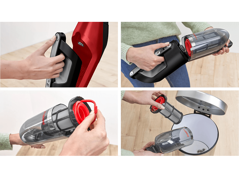 Aspirador escoba - Bosch BBH3ZOO28, 25,2 V, 0.4 l, Autonomía 55 min, Sin Cable, Rojo