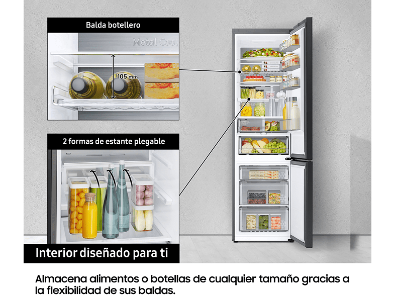 Frigorífico combi -  Samsung BESPOKE SMART AI RB38C7B6BS9/EF, Twin Cooling Plus, 200 cm, 387l, No Frost, Metal Cooling, WiFi, Inox
