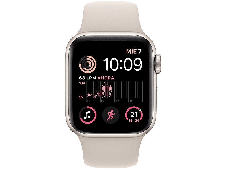 Apple Watch SE (2022), GPS+CELL, 40 mm, Caja de aluminio, Vidrio delantero Ion-X, Correa deportiva blanco estrella