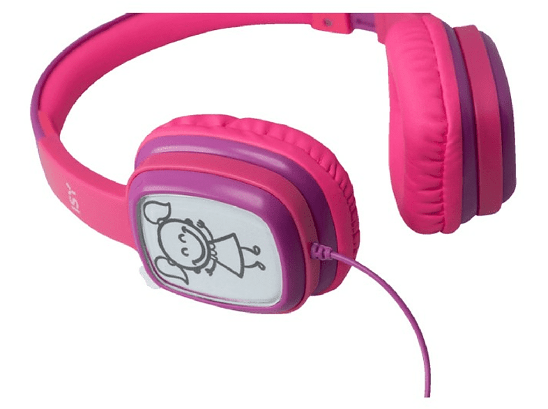 Auriculares con cable - ISY IHP-1001-PK, 85 dB, Infantil, Pegatinas, 1m, Rosa