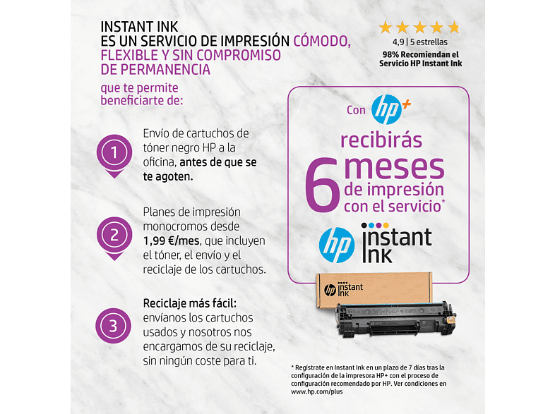 Impresora láser - HP LaserJet M209dwe, Doble cara, 29 ppm, Wi-Fi ™, Monocromo, 6 meses de impresión Instant Ink con HP+