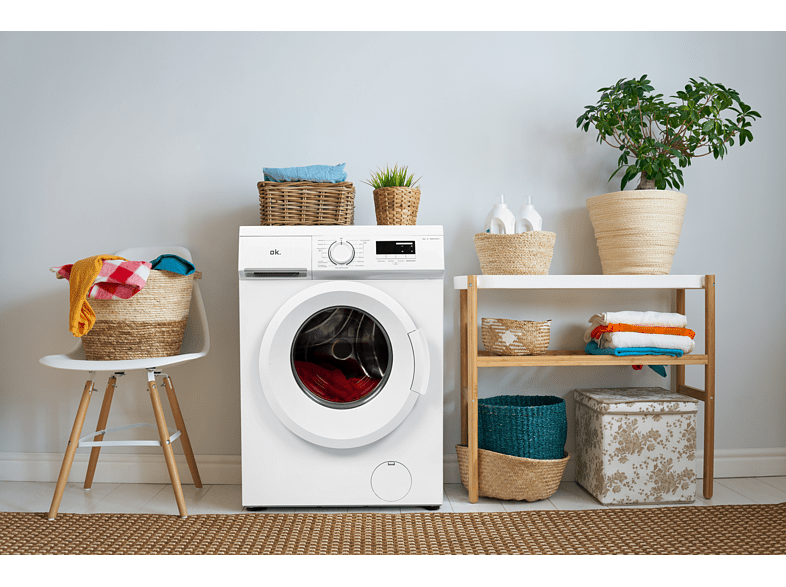 Lavadora carga frontal - OK OWM 6143 D, 6 kg, 15 Programas, Bloqueo, Acero inoxidable, Con 1000 rpm, Blanco