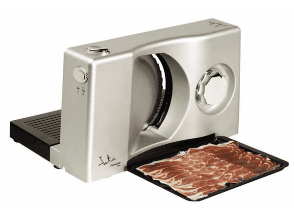 Cortafiambres - Jata CF301 Potencia 100W, Zona de corte y carro inox, Bandeja recogelonchas