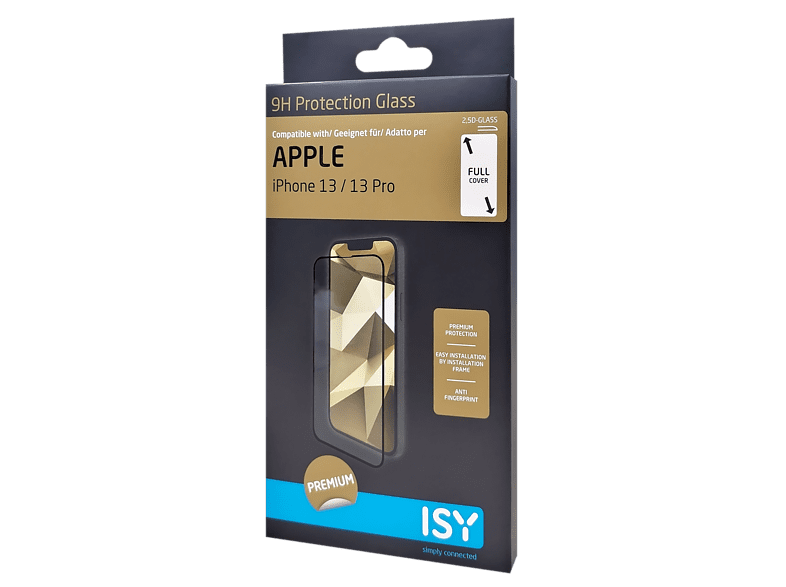 Protector pantalla - ISY IPG-5123-2.5D, Para Apple iPhone 13/13 Pro, Cristal templado 2.5D, 9H, Antihuellas