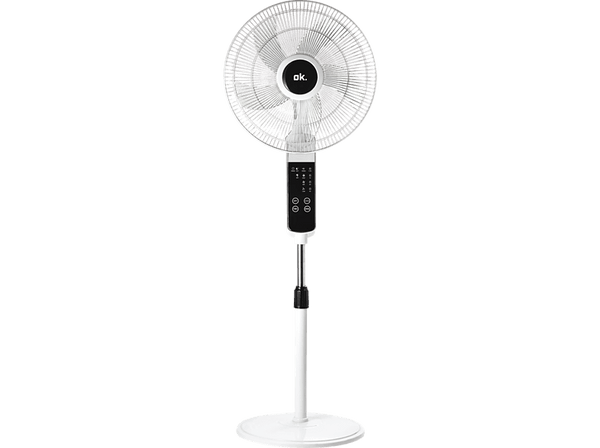 Ventilador de pie - OK OSF 406023 ES, 60 W, 3 velocidades,  Mando a distancia, Temporizador, Blanco