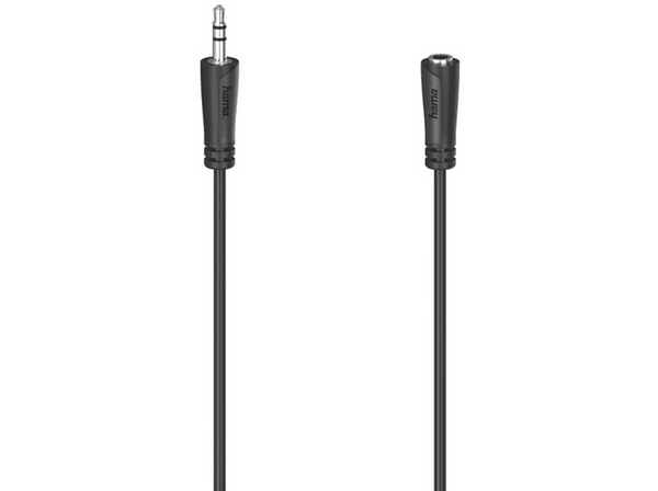 Cable audio - Hama 00205121, 5 m, Puerto Jack 3.5 mm, Enchufe Jack 3.5 mm, Extensión, Negro
