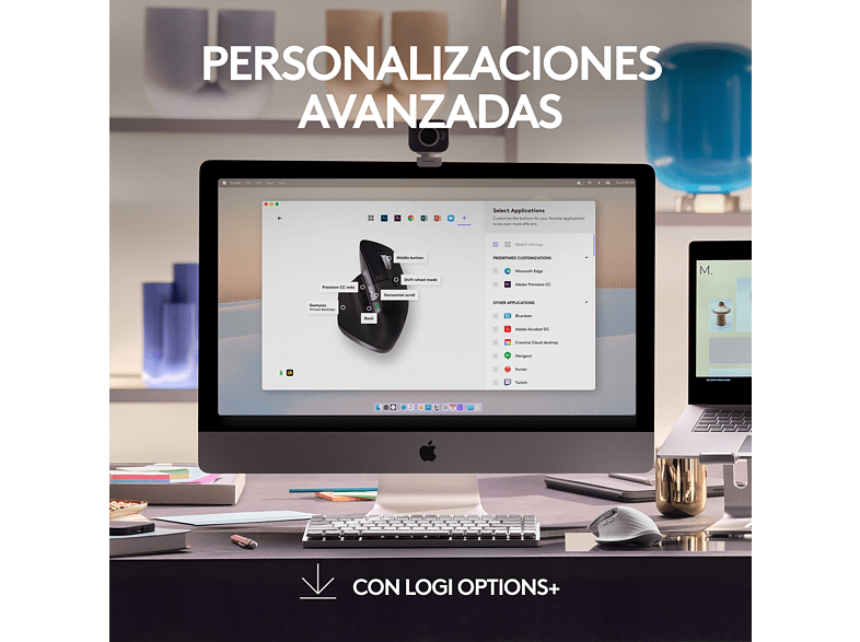 Ratón inalámbrico - Logitech MX Master 3S para Mac, Inalámbrico, 8000 ppp, Botones personalizables, 70 días de duración de batería, Negro