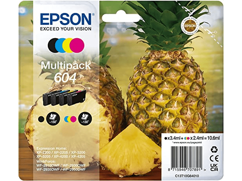 Cartucho de tinta - Epson 604 INK Multipack, Tamaño estándar, Hasta 350 páginas, Varios colores