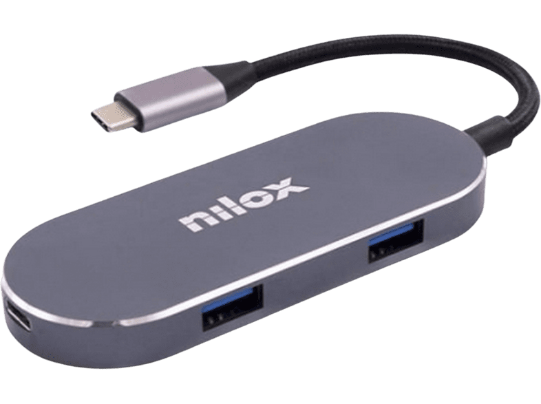 Hub - Nilox NXDSUSBC01, 5 puertos, USB/UBS-C/HDMI, 4.5 Gbit/s, Plata