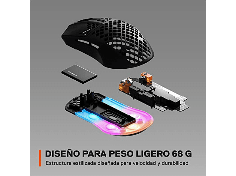 Ratón gaming - Steel Series Aerox 3 Wireless Onyx 2022, Inalámbrico, Resistente agua, Negro