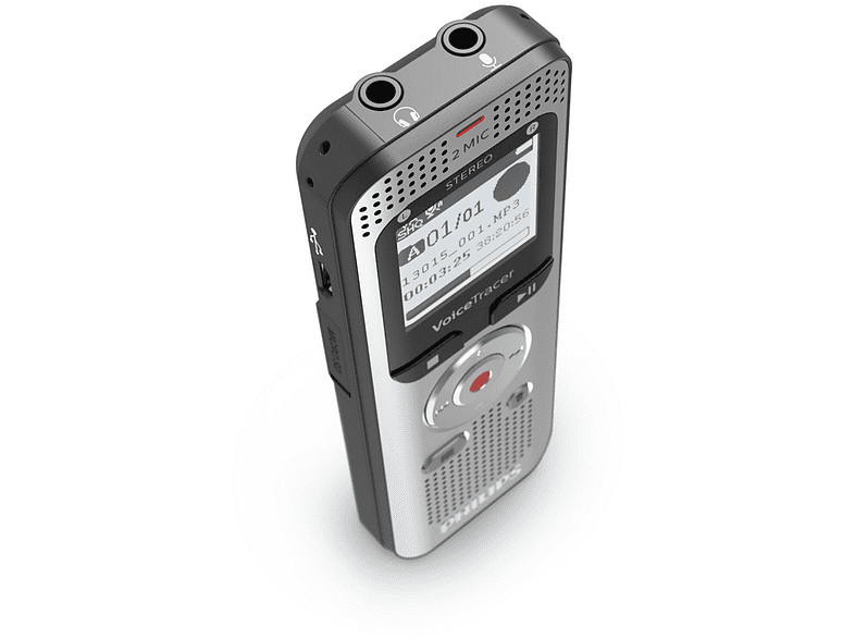 Grabadora de voz - Philips VoiceTracer DVT2050, 8 GB, Reconocimiento de voz, MP3, PCM, Gris
