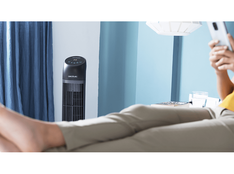 Ventilador de torre - Cecotec EnergySIlence 8050 SkyLine Smart, 45 W, 3 velocidades, 70º oscilación, Mando a distancia, Temporizador, Negro