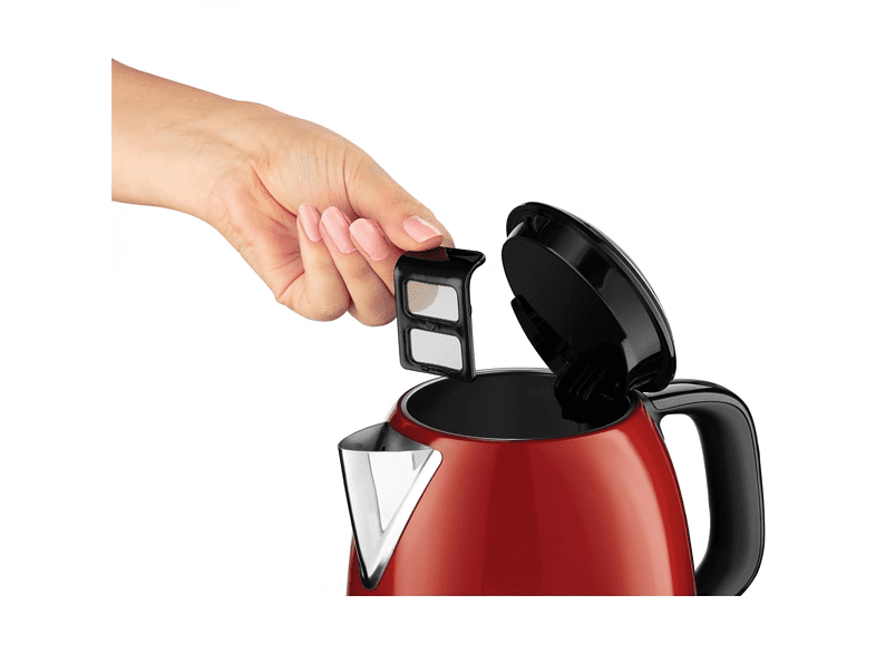 Hervidor de agua - Russell Hobbs Mini ColourPlus 24992-70, 1 l, Base 360º, Apagado automático, Rojo