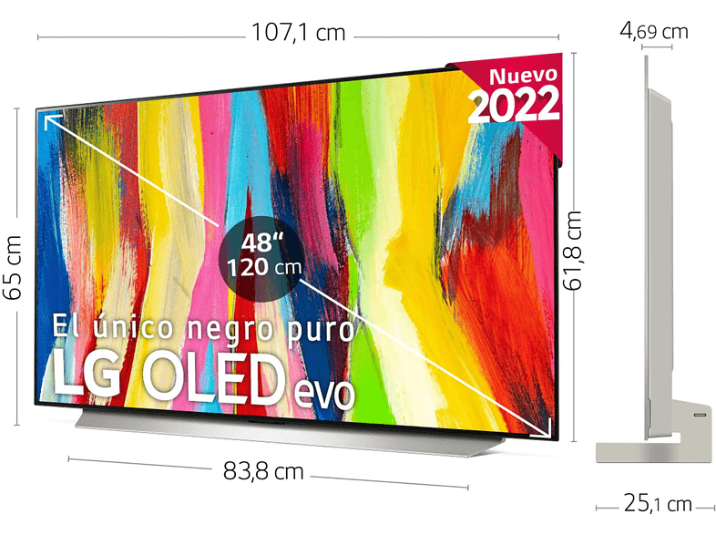 TV OLED 48 - LG OLED48C25LB, OLED 4K, Procesador Inteligente α9 Gen5 AI Processor 4K, Smart TV, DVB-T2 (H.265), Blanco