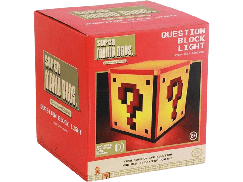 Lámpara - Avance. Super Mario Bros. Light Question Block, 18 cm, Luz ambiental, USB, Encendido/apagado táctil, Multicolor
