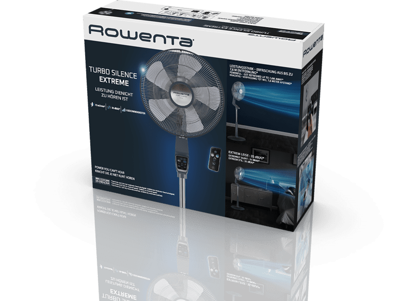 Ventilador de pie - Rowenta VU5675F0 Turbo Silence Extreme, 70 W, 1.4 m, 45 dB, 80 m³/min, 5 vel., Alcance 120°, Posición Silenciosa Nocturna, Gris