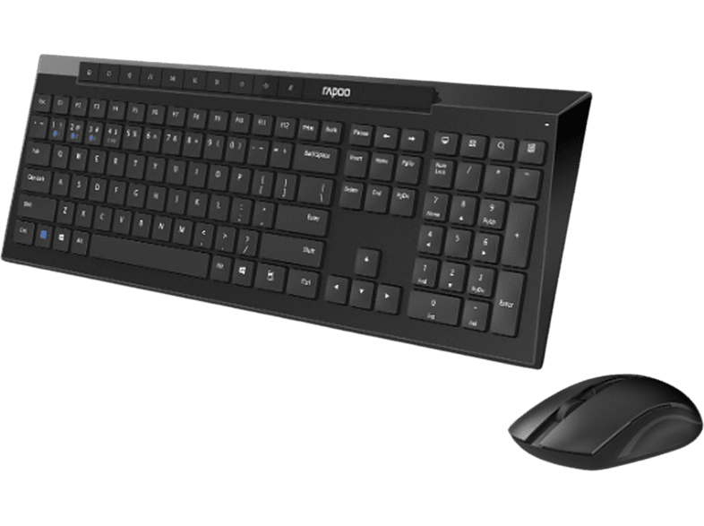 Pack Teclado + Ratón - Rapoo 8210M, QWERTY, 1600 dpi, Bluetooth, Wireless, Plug & Play, Tecnología Óptica, Negro