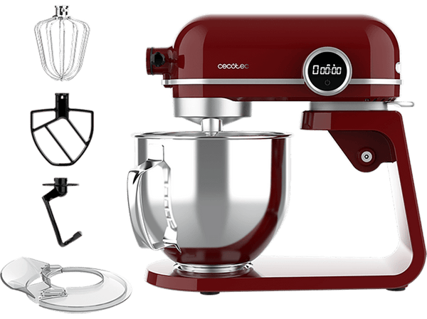 Robot amasador - Cecotec Twist&Fusion 4500 Luxury Red, 800 W, 5.2 L, 8 Velocidades, Pantalla LED, Temporizador, Incluye Recetario, Rojo